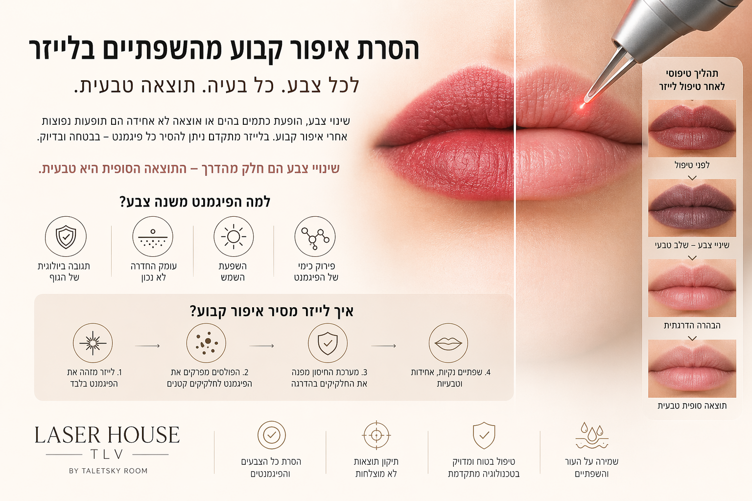 הסרת איפור קבוע מהשפתיים בלייזר: שינויי צבע, כתמים כהים ואיך להגיע לתוצאה טבעית